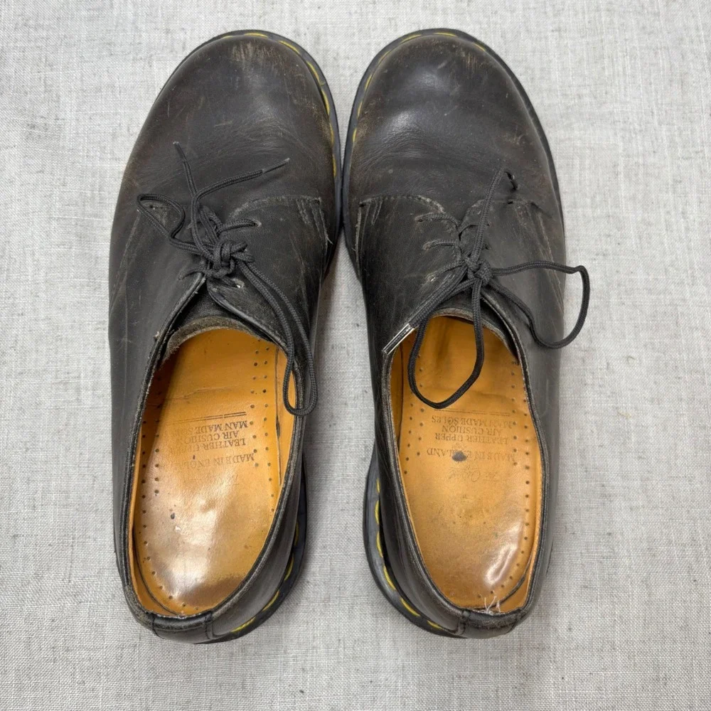 Vintage Dr. Martens Oxfords Black Leather Platform Lug Sole MIE Unisex UK 6